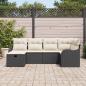 Preview: 6-teiliges Garten Sofa Set mit Kissen Schwarz Poly Rattan, 2-Sitzer Garten Sofa mit Stauraum & Kissen Schwarz Poly Rattan
