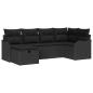 Preview: ARDEBO.de - 6-teiliges Garten-Sofa-Set mit Kissen Schwarz Poly Rattan, 2-Sitzer Garten-Sofa mit Stauraum und Kissen Schwarz Poly Rattan