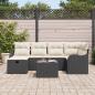 Preview: 7-teiliges Garten Sofa Set mit Kissen Schwarz Poly Rattan, 2-Sitzer Garten Sofa mit Stauraum und Kissen Schwarz Poly Rattan