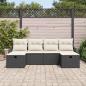 Preview: 6-teiliges Garten Sofa Set mit Kissen Schwarz Poly Rattan, 2-Sitzer Garten Sofa mit Stauraum und Kissen Schwarz Poly Rattan