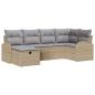 Preview: 6-teiliges Garten Sofa Set mit Kissen Beige Poly Rattan, 2-Sitzer Garten Sofa mit Stauraum & Kissen Beige Poly Rattan