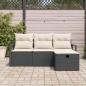 Preview: 4-teiliges Garten Sofa Set mit Kissen Schwarz Poly Rattan, 2-Sitzer Garten Sofa mit Stauraum & Kissen Schwarz Poly Rattan