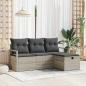 Preview: ARDEBO.de - 4-teiliges Garten Sofa Set mit Kissen Hellgrau Poly Rattan, 2-Sitzer Garten Sofa mit Stauraum & Kissen Grau Poly Rattan