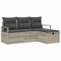 Preview: 4-teiliges Garten Sofa Set mit Kissen Hellgrau Poly Rattan, 2-Sitzer Garten Sofa mit Stauraum & Kissen Grau Poly Rattan