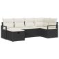 Preview: ARDEBO.de - 6-teiliges Garten-Sofa-Set mit Kissen Schwarz Poly-Rattan, 2-Sitzer Garten-Sofa mit Stauraum & Kissen Schwarz Poly-Rattan