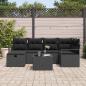 Preview: 7-teiliges Garten-Sofa-Set mit Kissen Schwarz Poly Rattan, 2-Sitzer Garten-Sofa mit Stauraum & Kissen Schwarz Poly Rattan