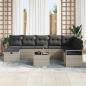 Preview: 9-teiliges Garten-Sofa-Set mit Kissen in Hellgrau Poly-Rattan, 2-Sitzer Garten-Sofa mit Stauraum und Kissen Grau Poly-Rattan