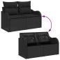 Preview: 9-teiliges Garten Sofa Set mit Kissen Schwarz Poly Rattan, 2-Sitzer Garten Sofa mit Stauraum & Kissen Schwarz Poly Rattan