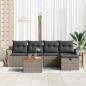 Preview: 6-teiliges Garten Sofaset mit Kissen Grau Poly Rattan, 2-Sitzer Garten Sofa mit Stauraum & Kissen Grau Poly Rattan