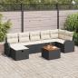 Preview: ARDEBO.de - 8-teiliges Garten Sofa Set mit Kissen Schwarz Poly Rattan, 2-Sitzer Garten Sofa mit Stauraum & Kissen Schwarz Poly Rattan