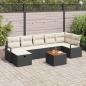 Preview: ARDEBO.de - 8-teiliges Garten Sofa Set mit Kissen Schwarz Poly Rattan, 2-Sitzer Garten Sofa mit Stauraum & Kissen Schwarz Poly Rattan