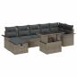 Preview: 8-teiliges Garten Sofa Set mit Kissen grau Poly Rattan, 2-Sitzer Garten Sofa mit Stauraum & Kissen grau Poly Rattan