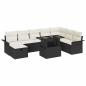 Preview: 9-teiliges Garten Sofa Set mit Kissen - Schwarz Poly Rattan, 2-Sitzer Garten Sofa mit Stauraum & Kissen - Schwarz Poly Rattan