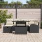Preview: 7-teiliges Garten Sofa Set mit Kissen Schwarz Poly Rattan, 2-Sitzer Garten Sofa mit Stauraum & Kissen Schwarz Poly Rattan