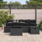 Preview: 6-teiliges Garten-Sofaset mit Kissen Schwarz Poly Rattan, 2-Sitzer Garten-Sofa mit Stauraum & Kissen Schwarz Poly Rattan