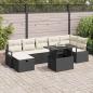 Preview: ARDEBO.de - 8-teiliges Garten Sofa Set mit Kissen Schwarz Poly Rattan, 2-Sitzer Garten Sofa mit Stauraum & Kissen Schwarz Poly Rattan