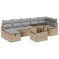 Preview: 8-teiliges Garten Sofa Set mit Kissen Beige Poly Rattan, 2-Sitzer Garten Sofa mit Stauraum & Kissen Beige Poly Rattan