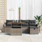 Preview: ARDEBO.de - 6-teiliges Garten Sofa Set mit Kissen Grau Poly-Rattan, 2-Sitzer Garten Sofa mit Stauraum & Kissen Grau Poly-Rattan