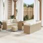 Preview: ARDEBO.de - 10-teiliges Garten Sofa Set mit Kissen Beige Poly Rattan Akazie, 3-teiliges Garten Essbereich Set mit Kissen Beige Poly Rattan Akazie