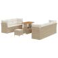 Preview: 10-teiliges Garten Sofa Set mit Kissen Beige Poly Rattan Akazie, 3-teiliges Garten Esstisch Set mit Kissen Beige Poly Rattan Akazie