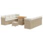 Preview: 11-teiliges Garten Sofa Set mit Kissen Beige Poly Rattan Akazie, 3-teiliges Garten Essset mit Kissen Beige Poly Rattan Akazie