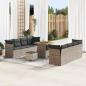 Preview: ARDEBO.de - 11-teiliges Garten Sofa Set mit Kissen Grau Poly Rattan Akazie, 3-teiliges Garten Esstisch Set mit Kissen Grau Poly Rattan Akazie