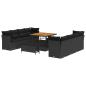 Preview: 11-teiliges Gartensofa Set mit Kissen Schwarz Poly-Rattan Akazie, 3-teiliges Garten-Ess-Set mit Kissen Schwarz Poly-Rattan Akazie
