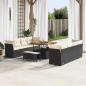 Preview: ARDEBO.de - 11-teiliges Gartensofa Set mit Kissen Schwarz Poly Rattan Akazie, 3-teiliges Gartendining-Set mit Kissen Schwarz Poly Rattan Akazie