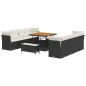 Preview: 11-teiliges Gartensofa Set mit Kissen Schwarz Poly Rattan Akazie, 3-teiliges Gartendining-Set mit Kissen Schwarz Poly Rattan Akazie