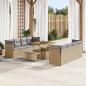 Preview: ARDEBO.de - 11-teiliges Garten Sofa Set mit Kissen Beige Poly Rattan Akazie, 3-teiliges Garten Ess Set mit Kissen Beige Poly Rattan Akazie