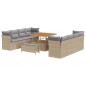 Preview: 11-teiliges Garten Sofa Set mit Kissen Beige Poly Rattan Akazie, 3-teiliges Garten Ess Set mit Kissen Beige Poly Rattan Akazie
