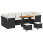 Preview: 10-teilige Garten Sofa Set mit Kissen Schwarz Poly Rattan Akazie, 3-teiliges Garten Esstisch Set mit Kissen Schwarz Poly Rattan Akazie