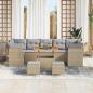 Preview: 10-teiliges Garten Sofa Set mit Kissen Beige Poly Rattan Akazie, 3-teiliges Garten Essset mit Kissen Beige Poly Rattan Akazie