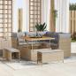 Preview: ARDEBO.de - 8-teiliges Garten Sofa Set mit Kissen Beige Poly Rattan Akazie, 3-teiliges Garten Essset mit Kissen Beige Poly Rattan Akazie
