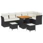 Preview: 9-teiliges Garten Sofa Set mit Kissen Schwarz Poly Rattan Akazie, 3-teiliges Garten Essset mit Kissen Schwarz Poly Rattan Akazie
