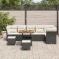 Preview: 9-teiliges Garten Sofa Set mit Kissen Schwarz Poly Rattan Akazie, 3-teiliges Garten Essset mit Kissen Schwarz Poly Rattan Akazie
