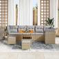 Preview: 9-teiliges Garten Sofa Set mit Kissen Beige Poly Rattan Akazie, 3-teiliges Garten Esszimmer Set mit Kissen Beige Poly Rattan Akazie