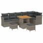 Preview: 9-teiliges Garten Sofa Set mit Kissen Grau Poly Rattan Akazie, 3-teiliges Garten Essgruppe mit Kissen Grau Poly Rattan Akazie