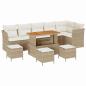 Preview: 10-teiliges Garten Sofa Set mit Kissen Beige Poly Rattan Akazie, 4-teiliges Garten Ess-Set mit Kissen Beige Poly Rattan Akazie