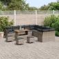 Preview: 14-teiliges Garten Sofa Set mit Kissen Grau Poly Rattan Akazie, 4-teiliges Garten Esstisch Set mit Kissen Grau Poly Rattan Akazie