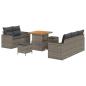 Preview: ARDEBO.de - 8-teiliges Garten Sofa Set mit Kissen Grau Poly Rattan Akazie, 3-teiliges Garten Essenset mit Kissen Grau Poly Rattan Akazie