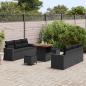 Preview: ARDEBO.de - 9-teiliges Garten-Sofa-Set mit Kissen Schwarz Poly-Rattan Akazie, 3-teiliges Garten-Dining-Set mit Kissen Schwarz Poly-Rattan Akazie