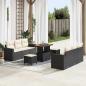 Preview: ARDEBO.de - 9-teiliges Garten-Sofa-Set mit Kissen schwarzes Poly-Rattan Akazie, 3-teiliges Garten-Ess-Set mit Kissen schwarzes Poly-Rattan Akazie