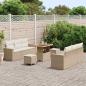 Preview: 9-teilige Garten Sofaset mit Kissen Beige Poly Rattan Akazie, 3-teiliges Garten Esstischset mit Kissen Beige Poly Rattan Akazie