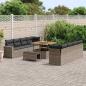 Preview: 11-teiliges Garten Sofa Set mit Kissen Grau Poly Rattan Akazie, 3-teiliges Garten Esszimmer Set mit Kissen Grau Poly Rattan Akazie