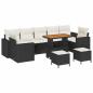 Preview: 10tlg. Garten-Sofa-Set mit Kissen Schwarz Poly Rattan Akazie, 3tlg. Garten-Ess-Set mit Kissen Schwarz Poly Rattan Akazie