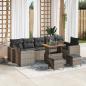Preview: ARDEBO.de - 10-teiliges Garten-Sofa-Set mit grauen Kissen aus Poly Rattan und Akazie, 3-teiliges Garten-Dining-Set mit grauen Kissen aus Poly Rattan und Akazie