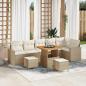 Preview: ARDEBO.de - 9-Teiliges Garten Sofa Set mit Kissen Beige Poly Rattan Akazie, 3-Teiliges Garten Esstisch Set mit Kissen Beige Poly Rattan Akazie