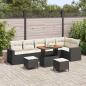 Preview: ARDEBO.de - 9-teiliges Garten Sofa Set mit Kissen Schwarz Poly Rattan Akazie, 3-teiliges Garten Essset mit Kissen Schwarz Poly Rattan Akazie