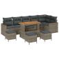 Preview: 10-teiliges Garten Sofa Set mit Kissen Grau Poly Rattan Akazie, 4-teiliges Garten Esszimmer Set mit Kissen Grau Poly Rattan Akazie